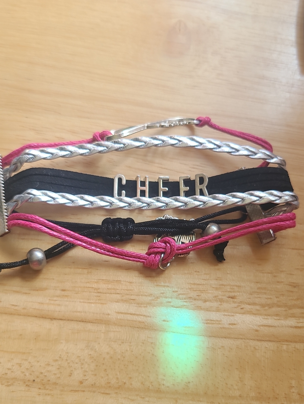 Cheer Multi-String Bracelet with Pink and Silver Accents